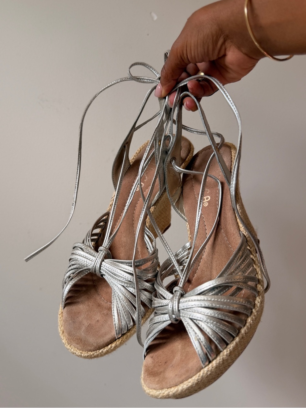 Unisa Silver Espadrille Wedge Lace-Up Sandals